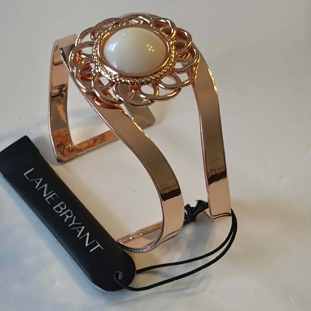 Lane Bryant Rose Gold and Cream Asymmetrical Filigree Cuff Bracelet